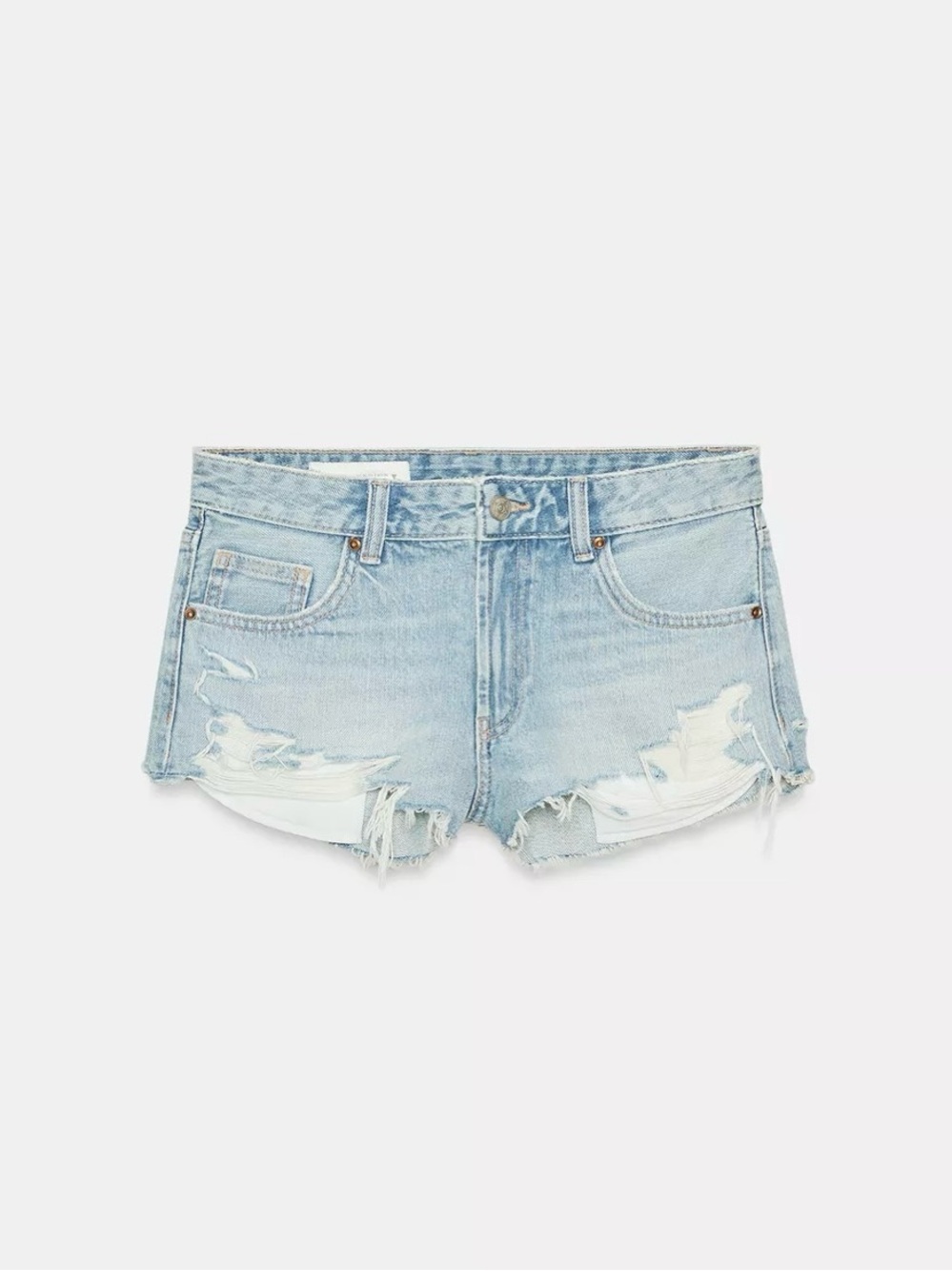 NWT ZARA TRF MID-RISE RIPPED DENIM SHORTS